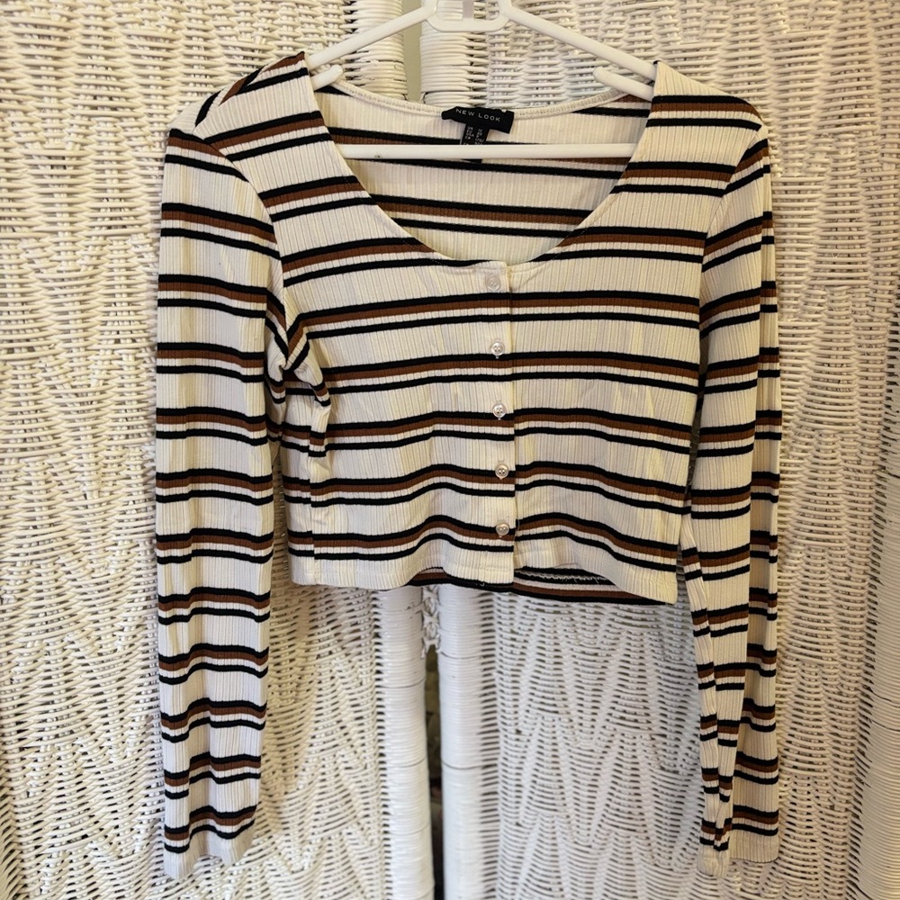 New Look Striped Cropped Cardigan